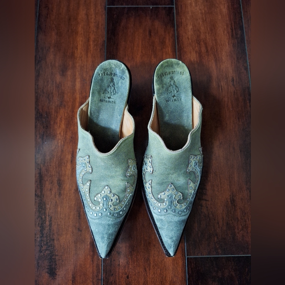 Green Pointed Toe Slip-On Women's Mules - Picture 3 of 9